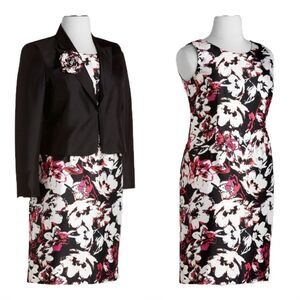 New! LE SUIT Women's 2-Piece Set Floral Dress & Black Jacket & Flower Pin 2-PC
